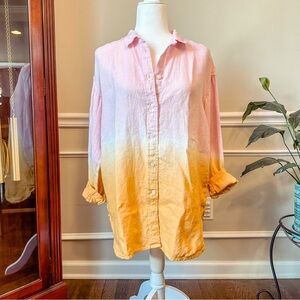 J.Crew Baird McNutt 100% Irish Linen Button Up Shirt Women’s Size 2 Tie Dye Pink